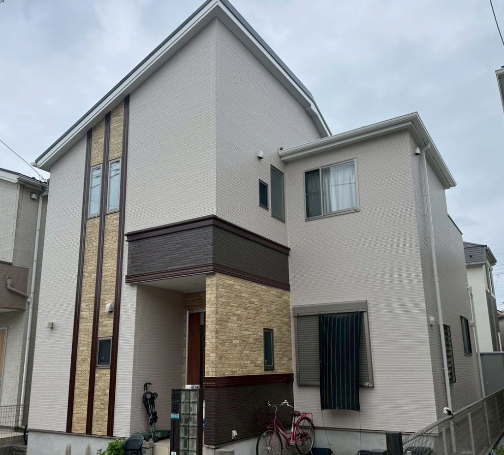 流山市野々下、施工後の美しい外壁の家